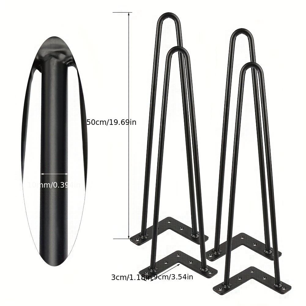 E-shop 4er-Set Haarnadel-Tischbeine 50cm Haarnadelbeine Metall-Tischbeine Tischrahmen Möbelbein robuste Möbelfüße schwarz