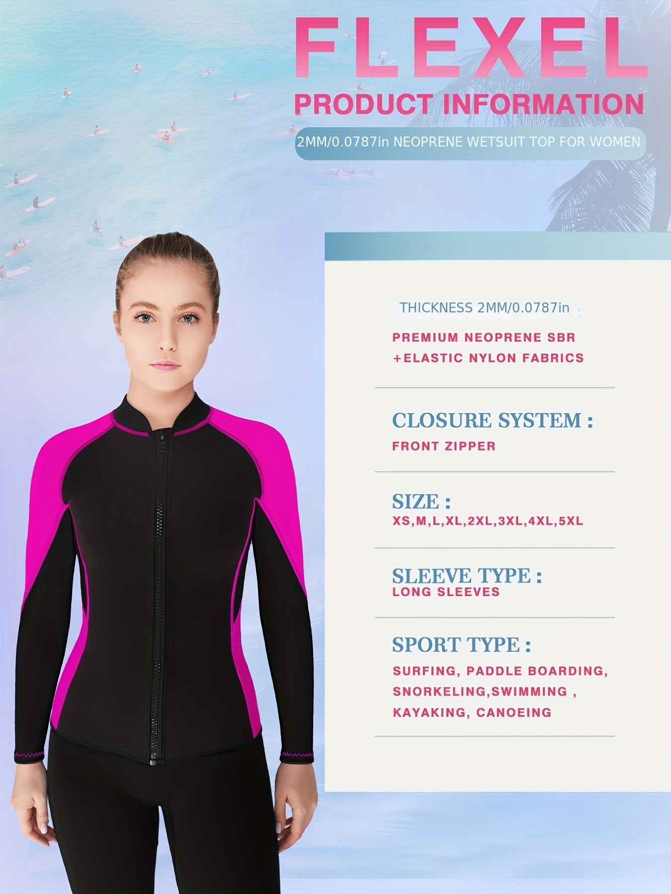 REALON Wetsuit Top Men 2mm Neoprene Womens Kids Jacket Long Sleeves Front  Zipper Wet Suit for Surfing Diving Swimming Snorkeling Kayaking