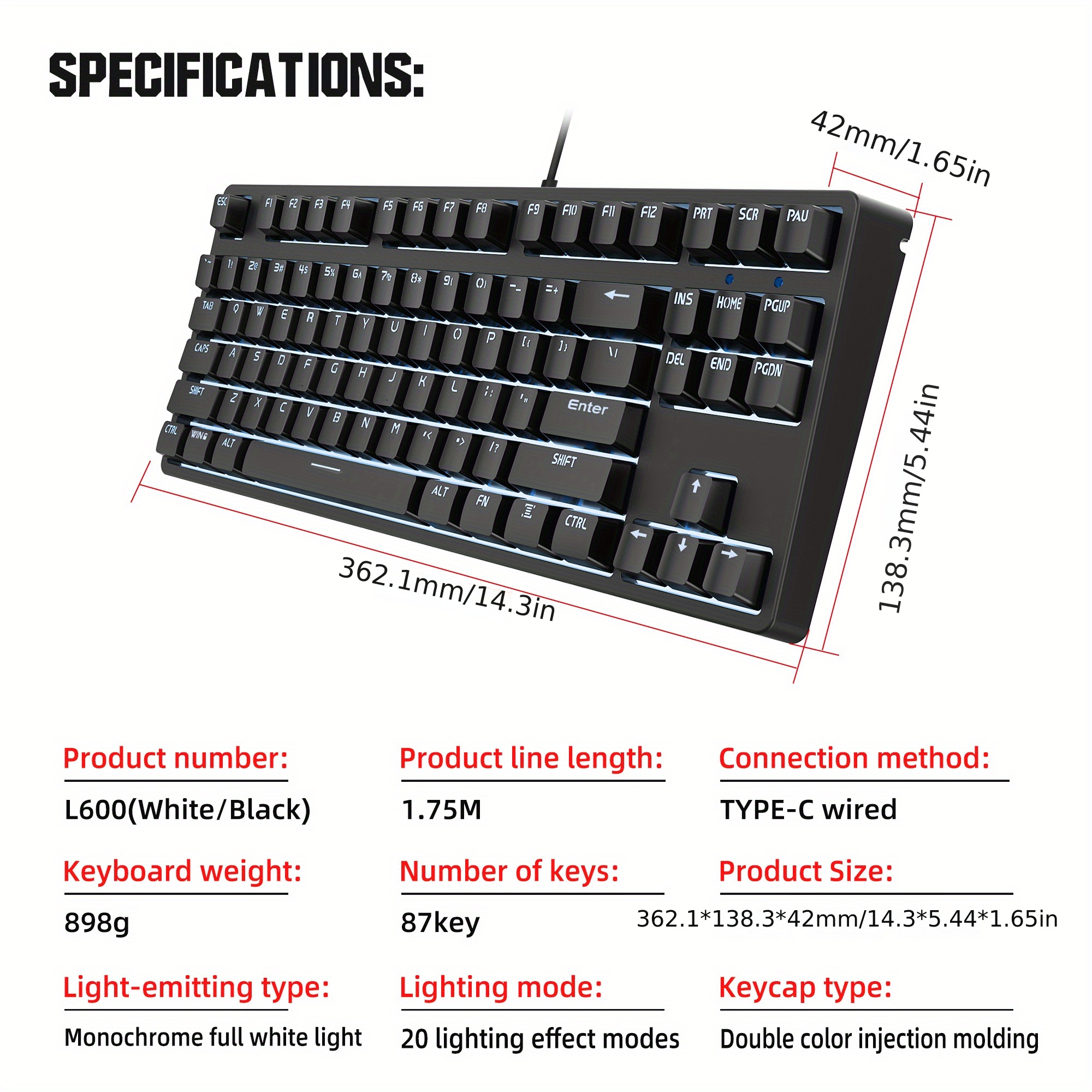 Clavier Mécanique À 68 Touches De Mélange De Couleurs Noir Et Blanc, Le  Clavier Et Le Câble Peuvent Être Séparés, Vous Pouvez Remplacer L'arbre  Vous-même - Temu Belgium