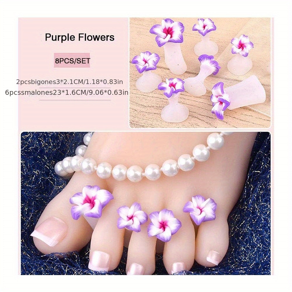 8 Pcs Daisy Flower Silicone Toe Separators Pedicure Tools