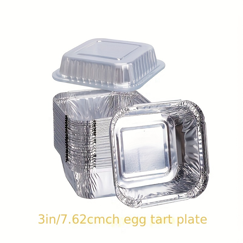 

50-pack Aluminum Foil Tart Pans With Plastic - 3 Inch Square Mini Pie Pans For Baking, Disposable Cupcake Moulds Ideal For Egg Tarts, , Kitchen Accessories & Baking Supplies