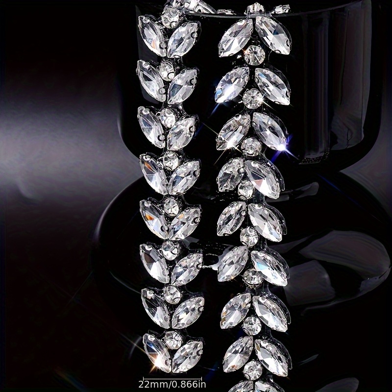 E-shop 1 Yard/90 cm Pferdeaugen-Kristallglas Strassrand Diamantstreifen Satinband Glänzend Bügelstrass DIY Hochzeitskleid Kleidung Kunstaccessoires