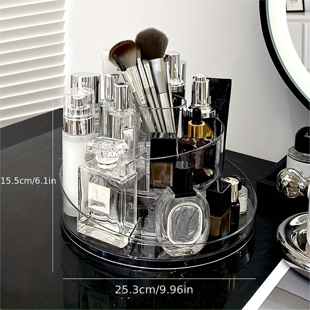 1pc rotating cosmetics storage box luxury desktop makeup brush storage tray dressing table cosmetics skincare product storage shelf clear makeup storage organizer details 0