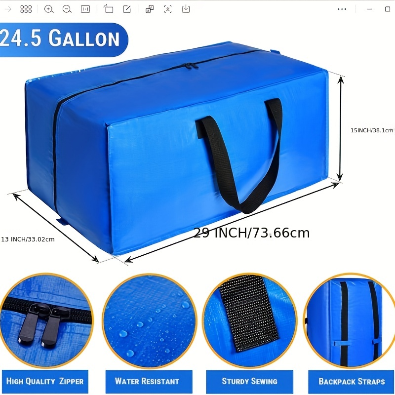 2/4 Pcs Moving Bags Heavy Duty Extra Large, 29*13*15inches Packing Bags for  Moving with Zippers and Carrying Handles, Storage Tote for Space Saving  Moving Storage Bag Reusable,Blue 