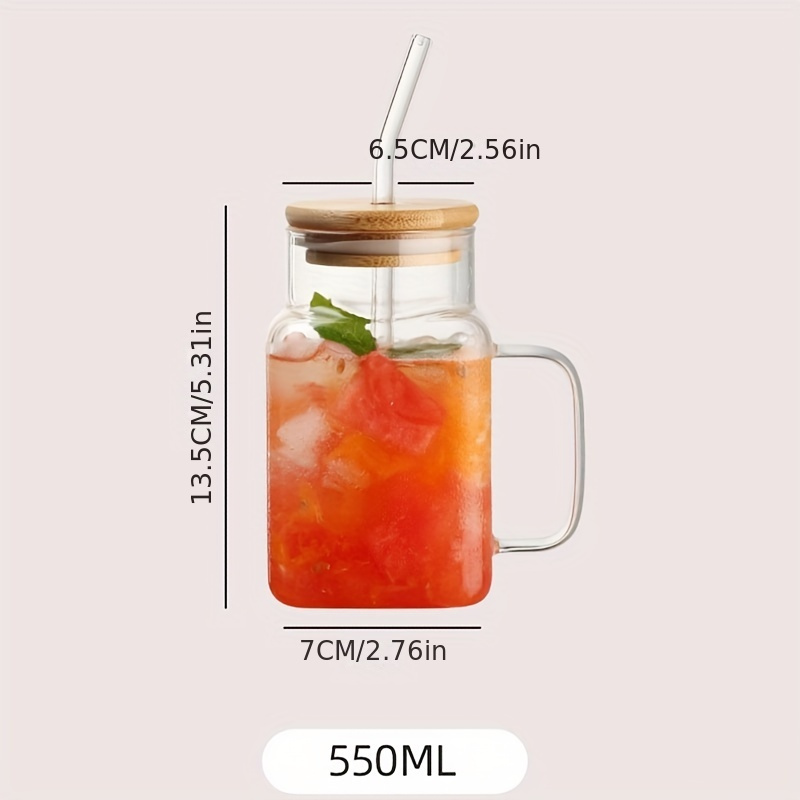 Leakproof Clear Glass Cup With Bamboo Lid + Straw + Handle, Outdoor Casual  Water Cup, Suitable For Office, Outdoor Sports, Fitness - Temu