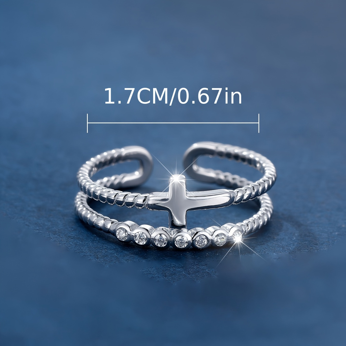 S925 Sterling Silver Cross Double Layered Open Ring