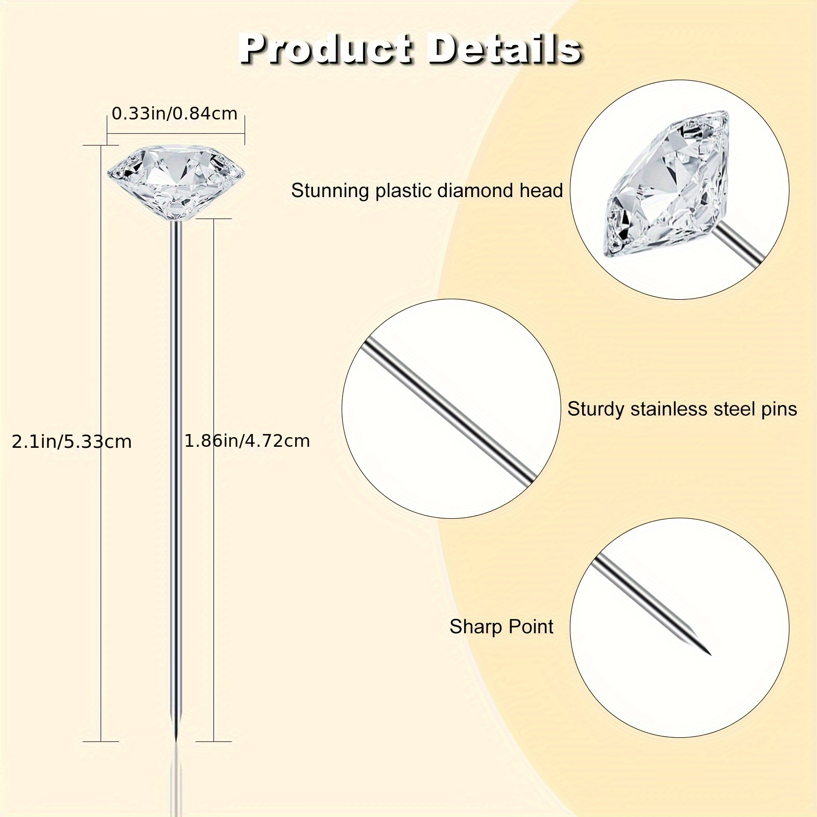  50Pcs Clear Corsages Pins Bouquet Pins Head Pins Crystal  Diamond Pins for Wedding Flower Decoration (2 Inch)