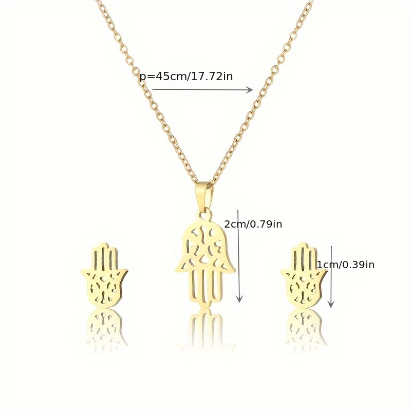 Couples Stainless Steel Palm Necklace Earring Set