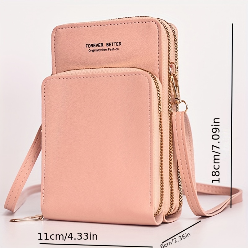Touch Screen Cell Phone Purse Wallet, Small PU Leather Card Pockets Crossbody Bag, Zipper Shoulder Strap Shoulder Bag