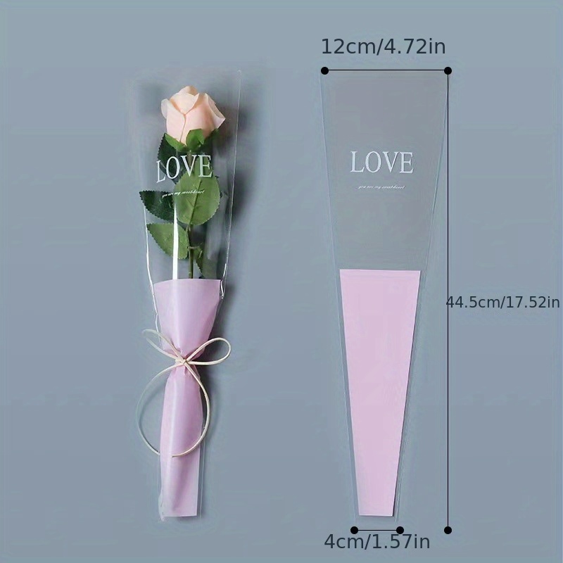 Single Rose Sleeve Flower Packaging Bag, Waterproof Rose Wrapping Bag,  Plastic Gift Packaging Materials, 20Pcs
