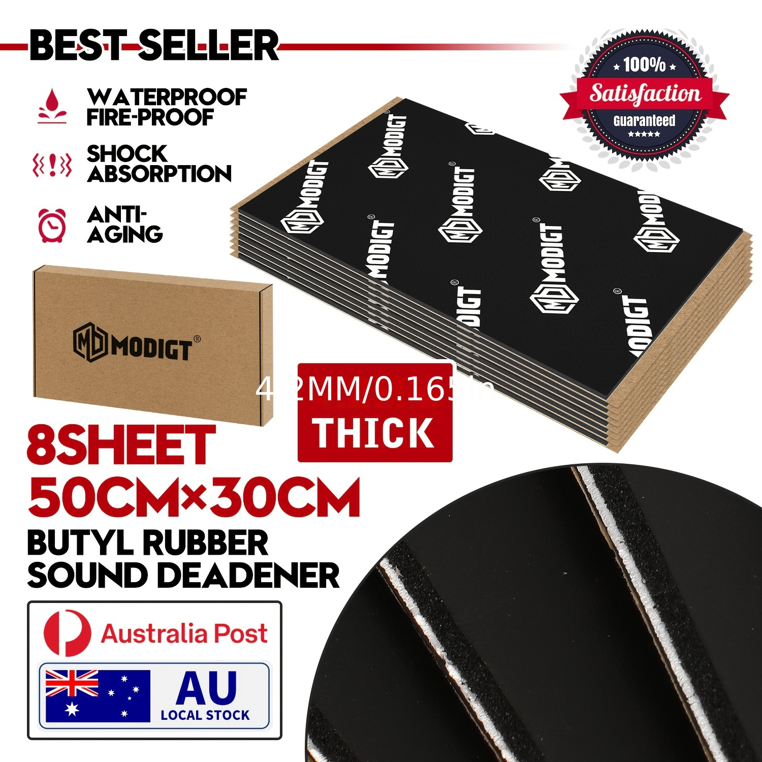 TEMU 8-pack Modigit 4.2mm Thick Butyl Rubber Sound Deadening Sheets, 50x30cm, Waterproof Fireproof Shock Absorption, Anti-aging, For Universal