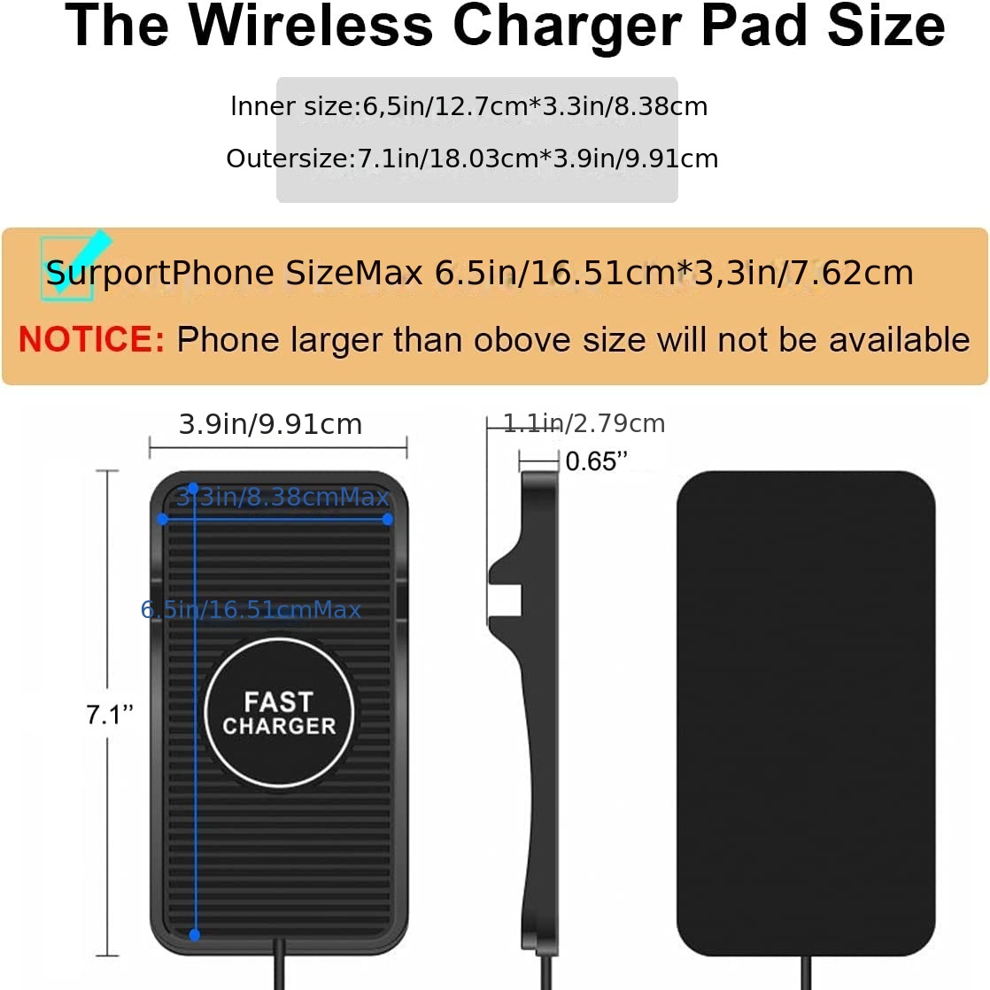 Car Wireless Charging Pad 15W Fast Wireless Charger Pad