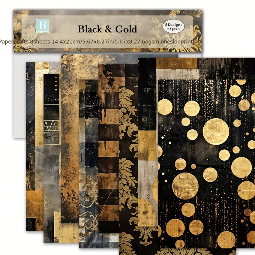 

8pcs A5 Black Golden Paper Diy Photo Album Scrapbook Hand Account Material Paper Card Production Background Paper Frame Background Paper
