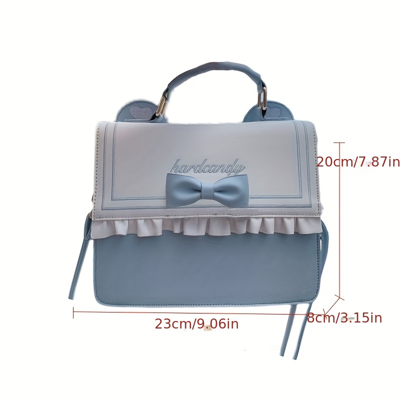 Bow Pleated Decor Square Backpack PU Leather Handheld School Bag
