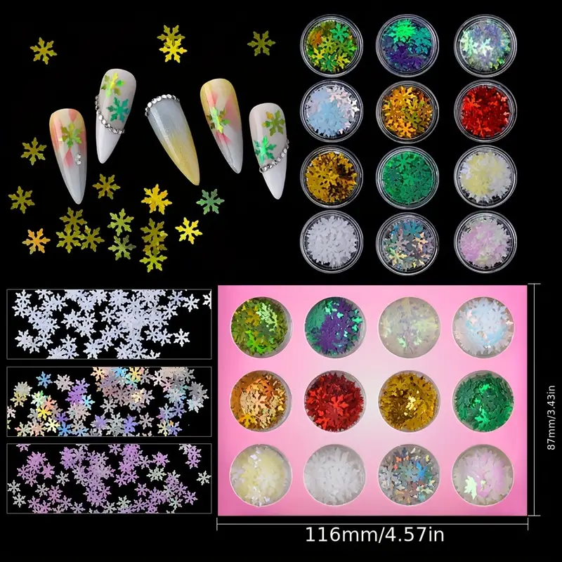 12 Colors Christmas Snowflake Glitter Nail Art Sequins 3d - Temu