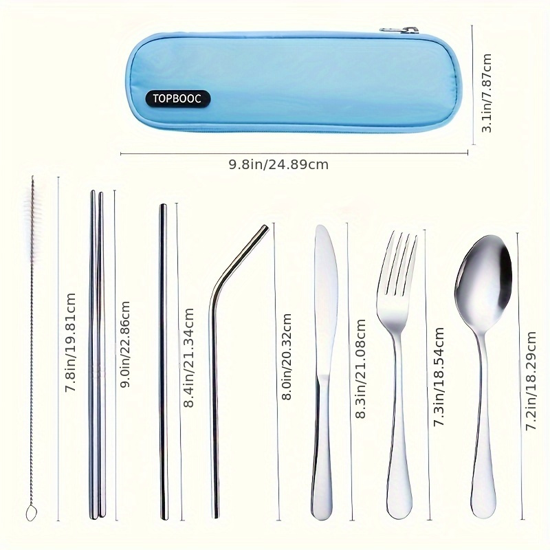 Stainless Steel Travel Utensils Silverware Set with Case 8pcs Reusable  Portable Cutlery Set for Lunch Boxes School Picnic