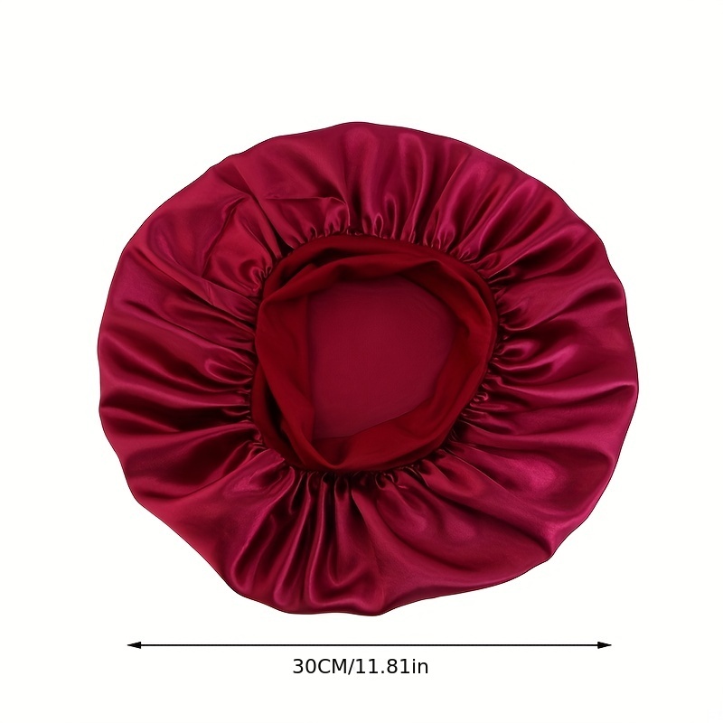 solid color wide elastic band satin sleep bonnet soft night sleeping cap for women details 3