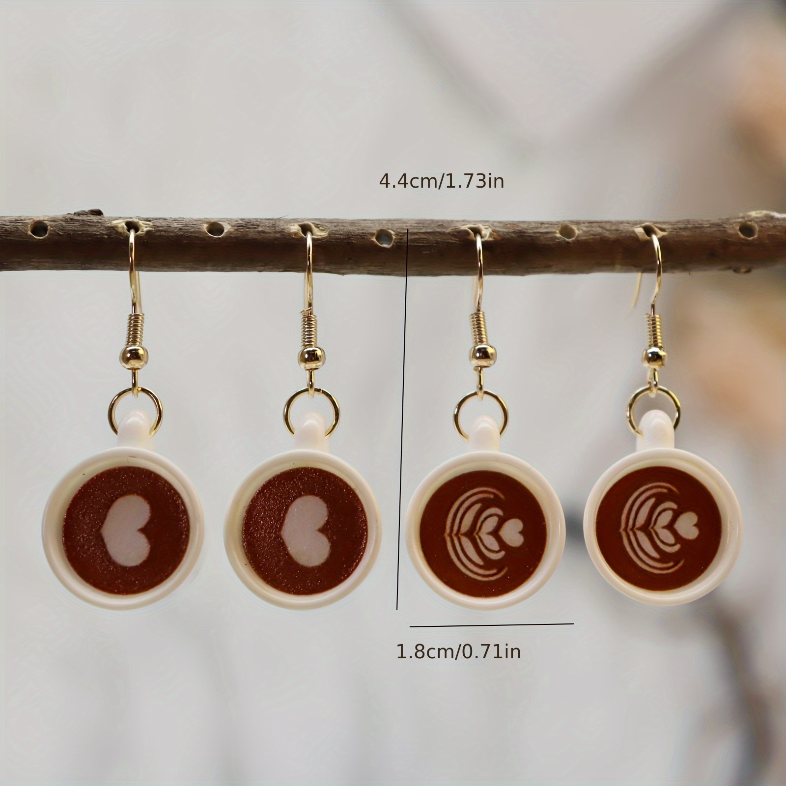 3D Heart Pattern Coffee Cup Dangle Earrings, Summer Style