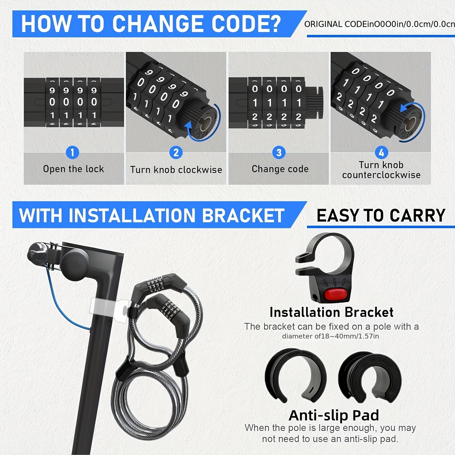 Electric Scooter Password Cable Lock, Dual Password Design