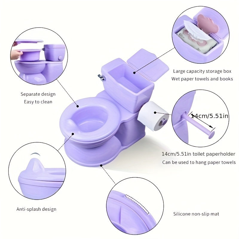 1pc realistic potty training toilet mini potty with wet wipe storage lifelike flush sound plastic for boys and girls battery free details 3