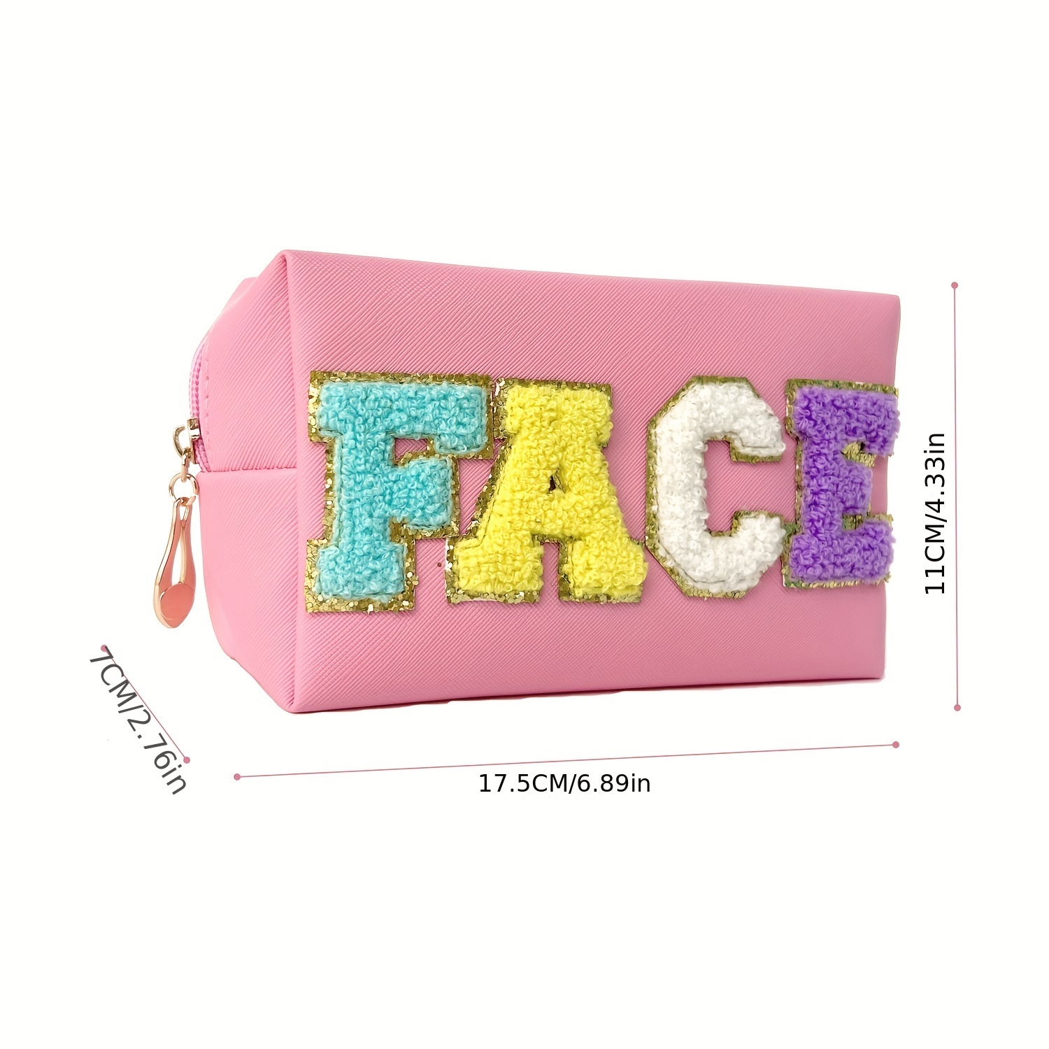 Preppy Patch Makeup Bag With Skin Hair Face Small Chenille Letter