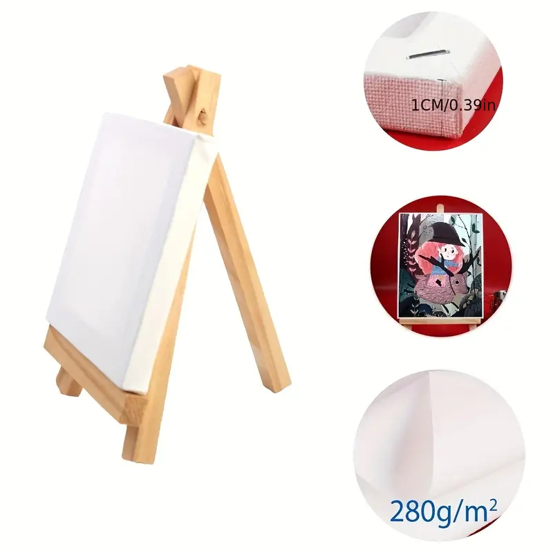 Mini Art Easel Stand With Canvas Square Painting Canvas - Temu