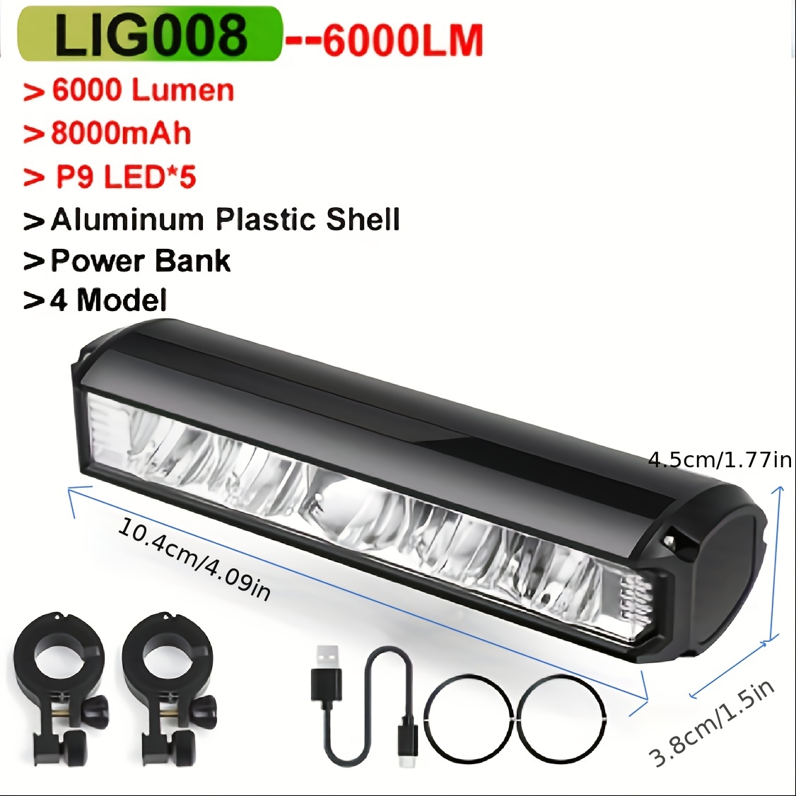 Luz Bicicleta Led 6000lm Solar Lámpara Ipx5 Con Luz Trasera