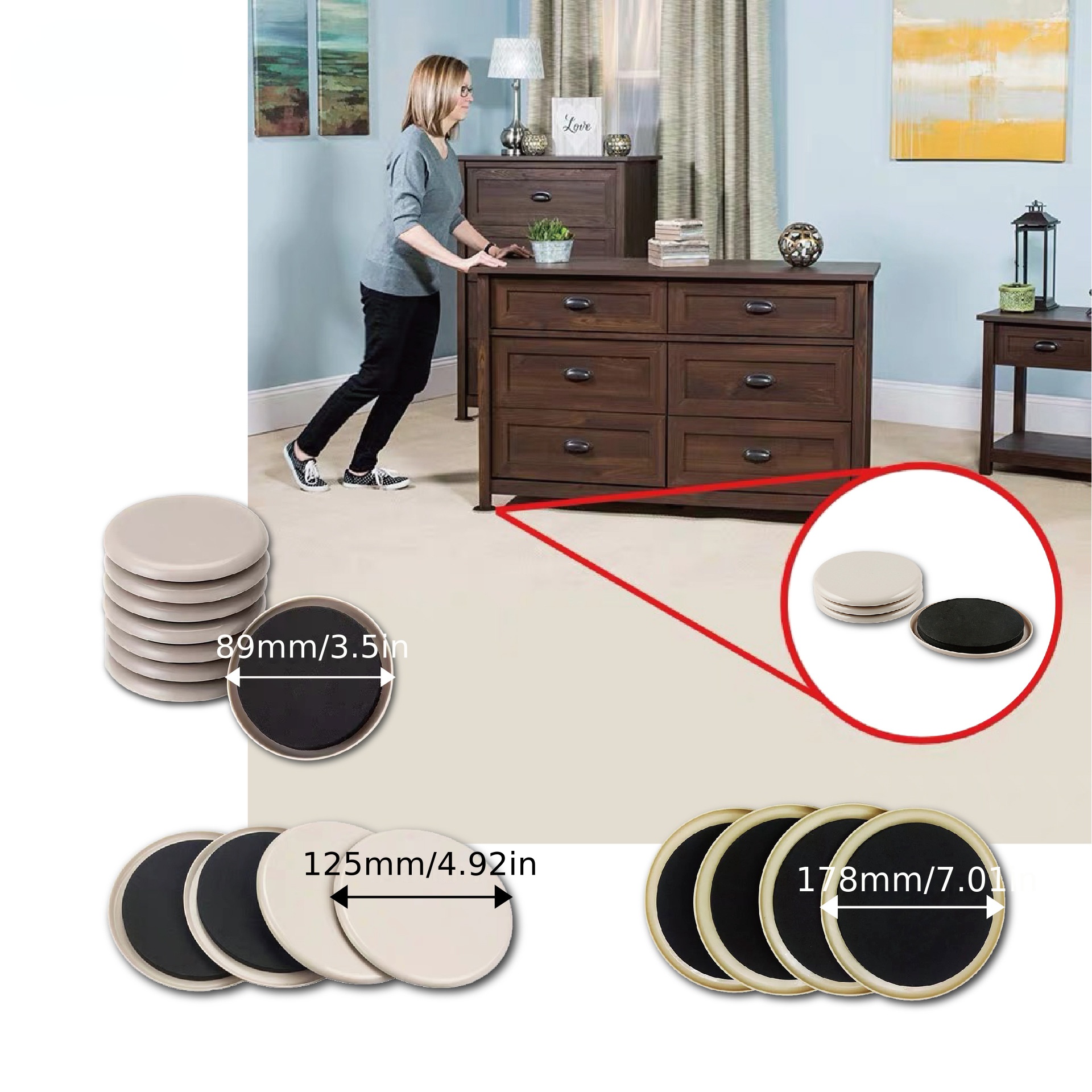 8pcs Furniture Sliders, Plastic Sliders For Furniture Legs, 3.5/4.7 Inch  Furniture Carpet Moving Pads, Chair Leg Floor Protectors Movers, Coasters  For