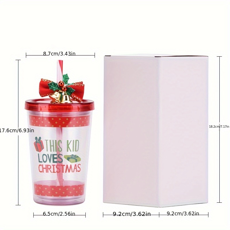 1pc Christmas-themed Double-layer Plastic Drinking Cup With Straw