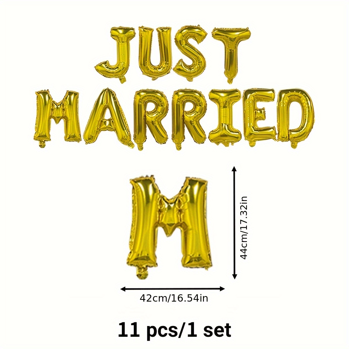 11pcs, 16-inch Just Married Letter Film Balloon Set Wedding Wedding Room Wedding Party Decoration Balloons, For Halloween, Christmas