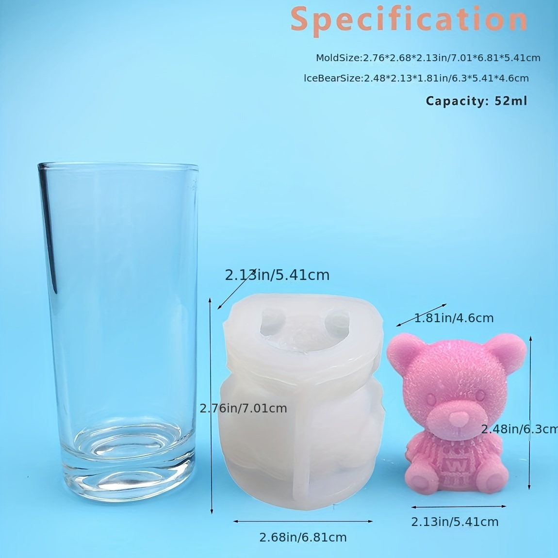 3D Teddy Bear Ice Cube Mold 4Pcs Handmade Cute Ice Cube for Beverage Coffee  Milk Tea Soap Candle Mold Cocktails Cake Baking Large Size