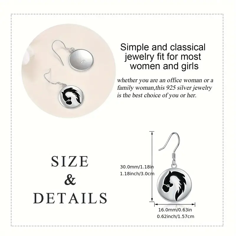 925 sterling silvery horse drop earrings dangle earrings jewelry gift for women Product details 5