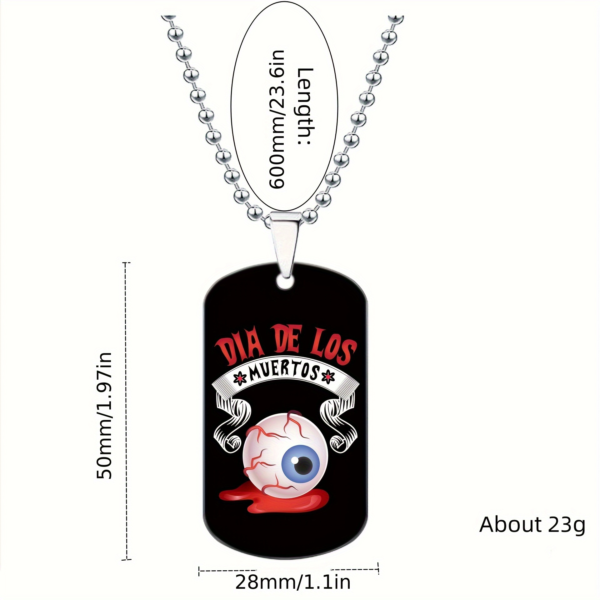 Gothic Eyeball Dog Tag Pendant Beaded Chain Necklace For - Temu