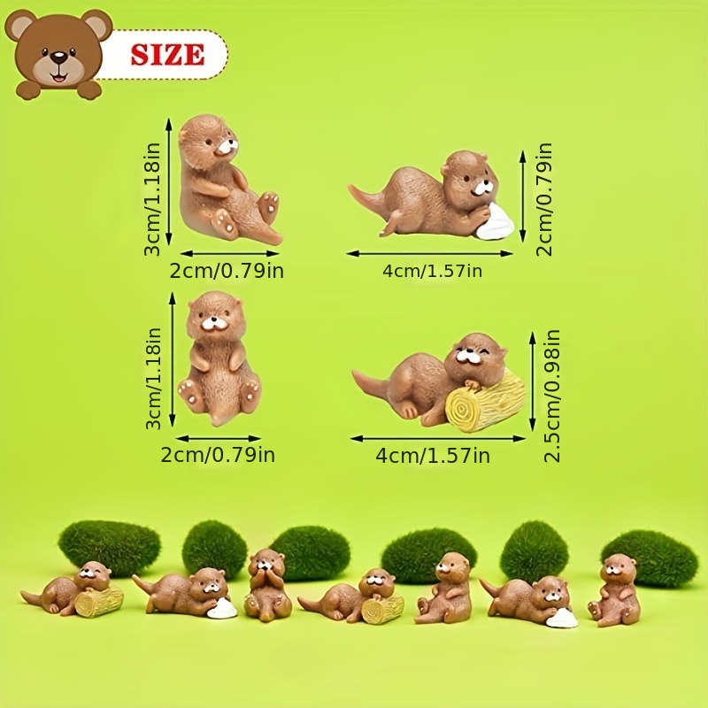 8Pcs Adorable Miniature Otters Figurines Crafts Resin Model Small Animals  Shape 