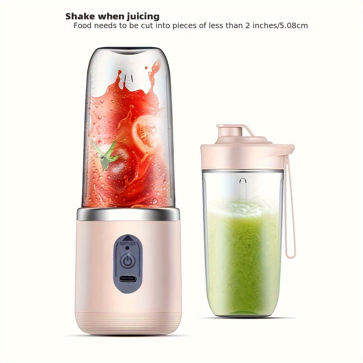 13 53oz portable electric juicer blender wireless rechargeable   mixer with   dual cup suitable for smoothies vegetables and fruits button control usb c charging food grade abs material non heating 1500mah battery Product details 0