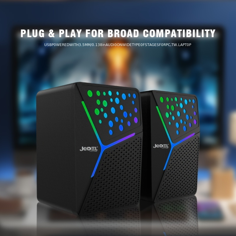 Altavoces de computadora, altavoces dinámicos RGB para PC, Bluetooth 5.0 o  0.138 in, altavoces de computadora alimentados por USB para computadora de