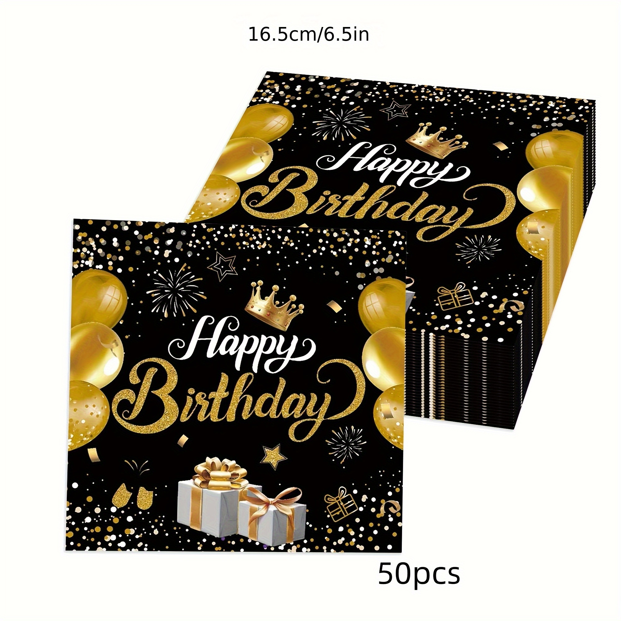 E-shop 50 Stück Gold-Schwarz Geburtstagsparty-Servietten Vesici Happy Birthday Partyzubehör Partygeschirr Servietten Geburtstagsessen Dekoration