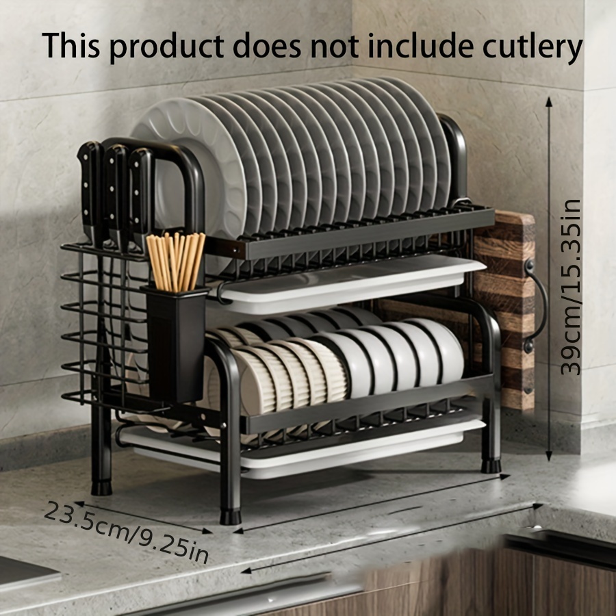 1pc Rust Proof 2 Tier Dish Drying Rack With Drain Board Hooks And Utensil  Holder Perfect For Kitchen Countertops And Dorm Rooms - Home & Kitchen -  Temu