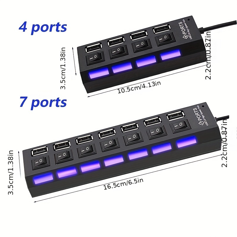 Hub USB 3.0, divisor de concentrador USB de 7 puertos con interruptores LED  individuales de encendido/apagado, extensión USB de datos de alta