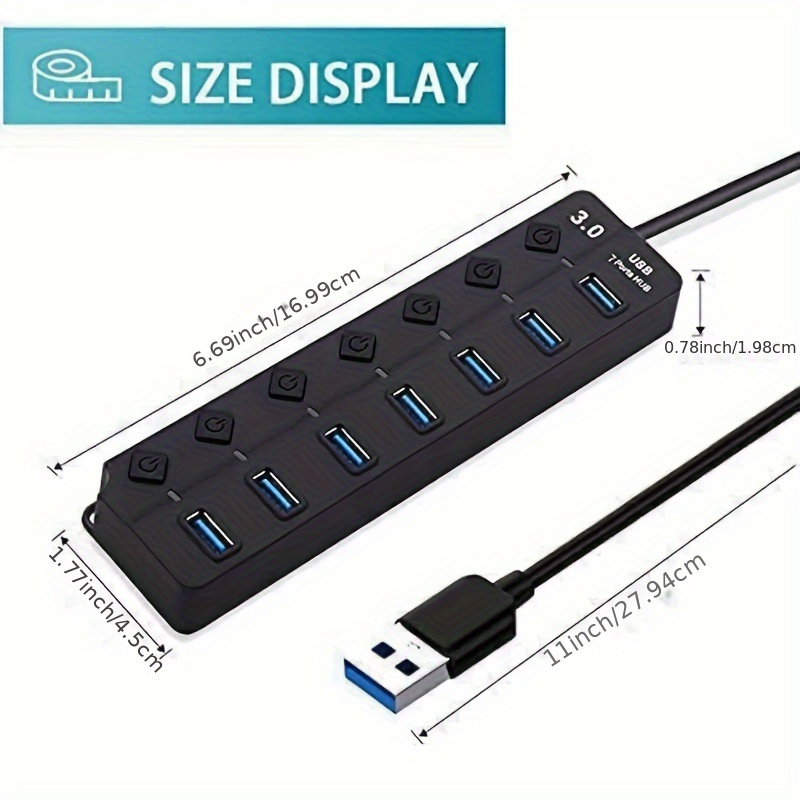 Hub 7 puertos USB 3.0 Hub adaptador de cable USB de alta velocidad