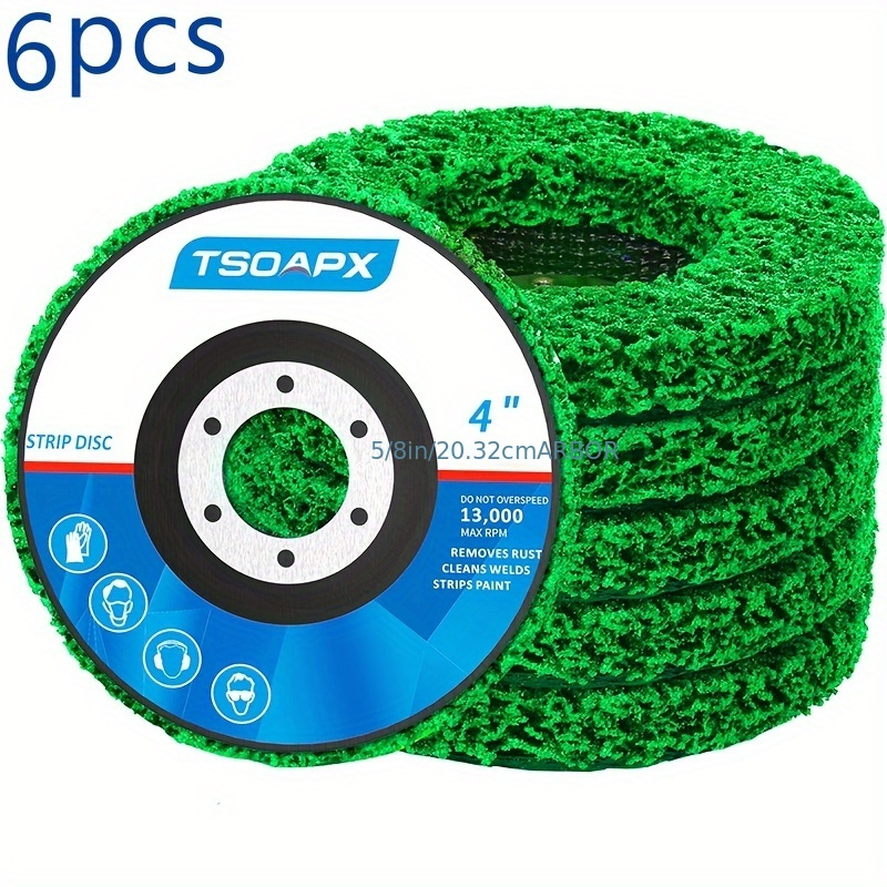 

6-pack 4" Green Strip Discs For Angle Grinders - Premium Silicone Carbide, Nylon Mesh, Multi-surface Paint & Rust Removal Wheels