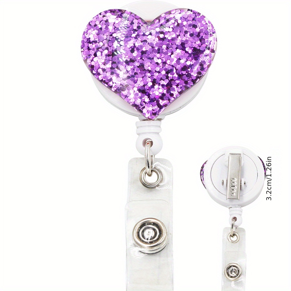 1 PC Bling Love Heart Retractable Badge Holder Badge Clips for Nurse ID Badge Reel with Alligator Clip,Temu