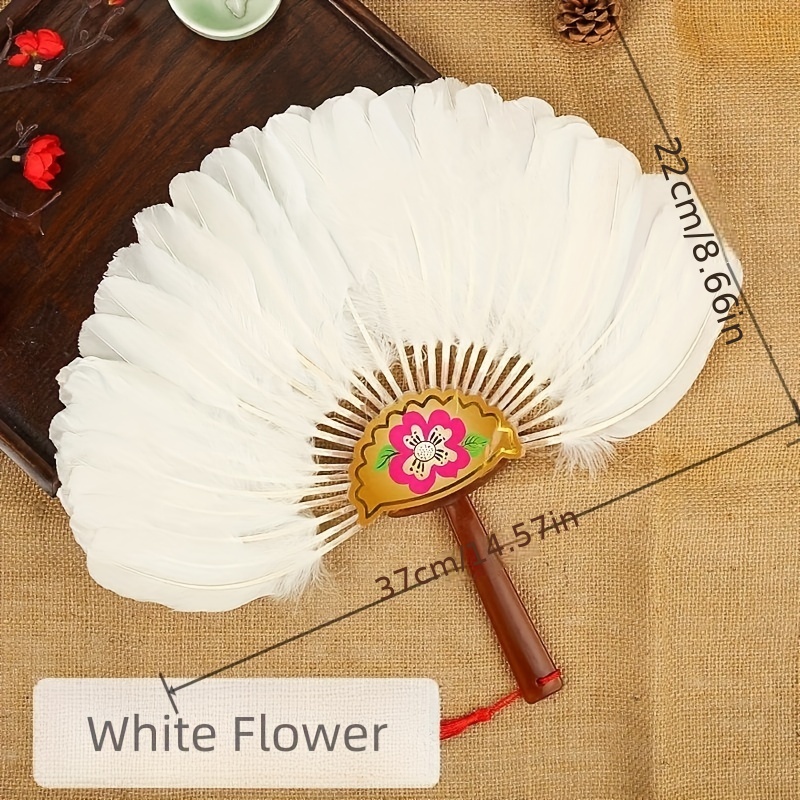 1pc Feather Fan Portable Goose Feather Fan for Summer Chinese Style Vintage Fan,Casual,Temu