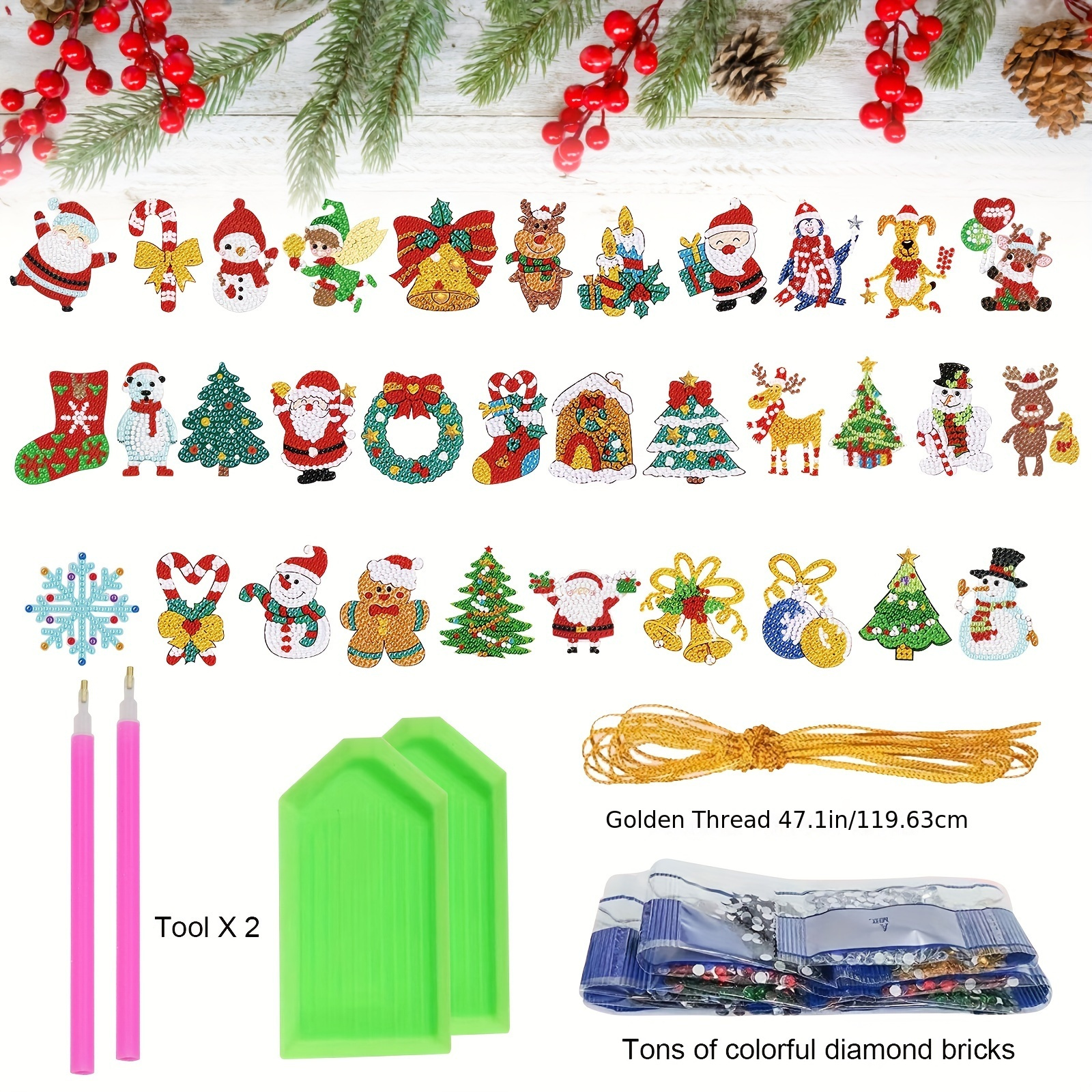 5D Diamond Painting Green Christmas Puppy and Presents Kit