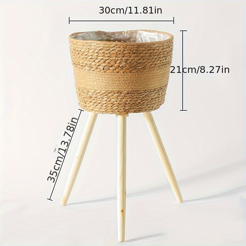 Image of Scandinavian Simple Rattan Floor Flower Stand Plastic Rattan Woven Flower Pot Flower Basket Living Room Home Decoration Ornament Balcony Garden