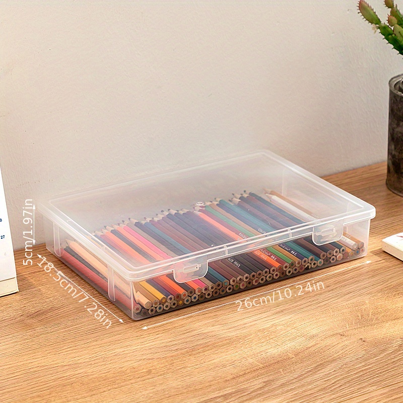 Sohindel 4 Pack Large Pencil Box, Clear Plastic Pencil Case, Painting Brush Storage Box with Snap-tight Lid, Office Supplies Organizer Watercolor Pen Drawing