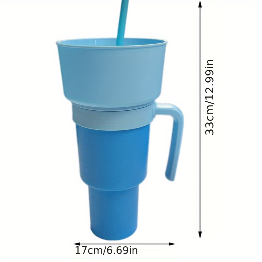 Drink Cup with Snack Bowl, 2 in 1 Drink Cup with Straw and Snack Tray,  Spill Proof Snack and Drink Cup, Portable Reusable, Suitable for Movie