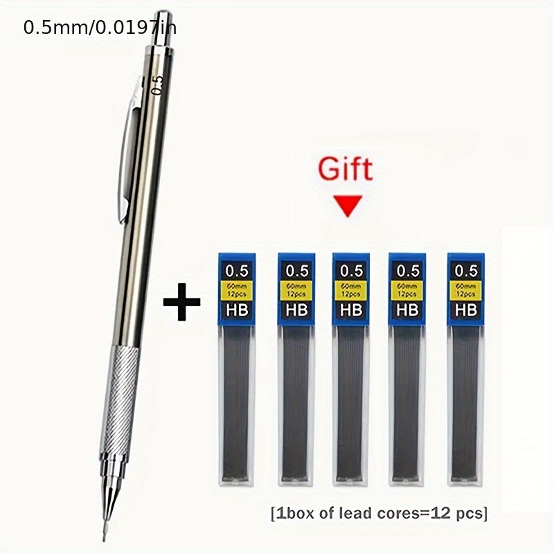 Image of 1pc Pen With 5 Boxes Of Pencil Leads/5/7pcs Mechanical Pencil Set (0.3, 0.5, 0.7, 0.9, 1.3, 2.0, 3.0mm) Full Metal Art Drawing Mechanical Pencils For Office Supplies