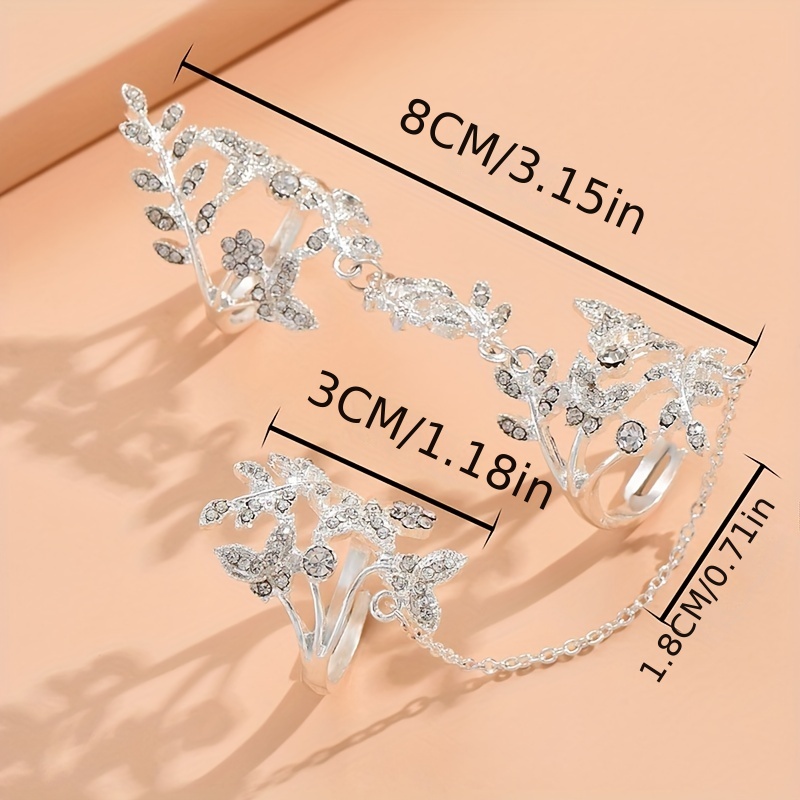 Leaf Shape Rhinestone Inlaid Mittens Finger Ring