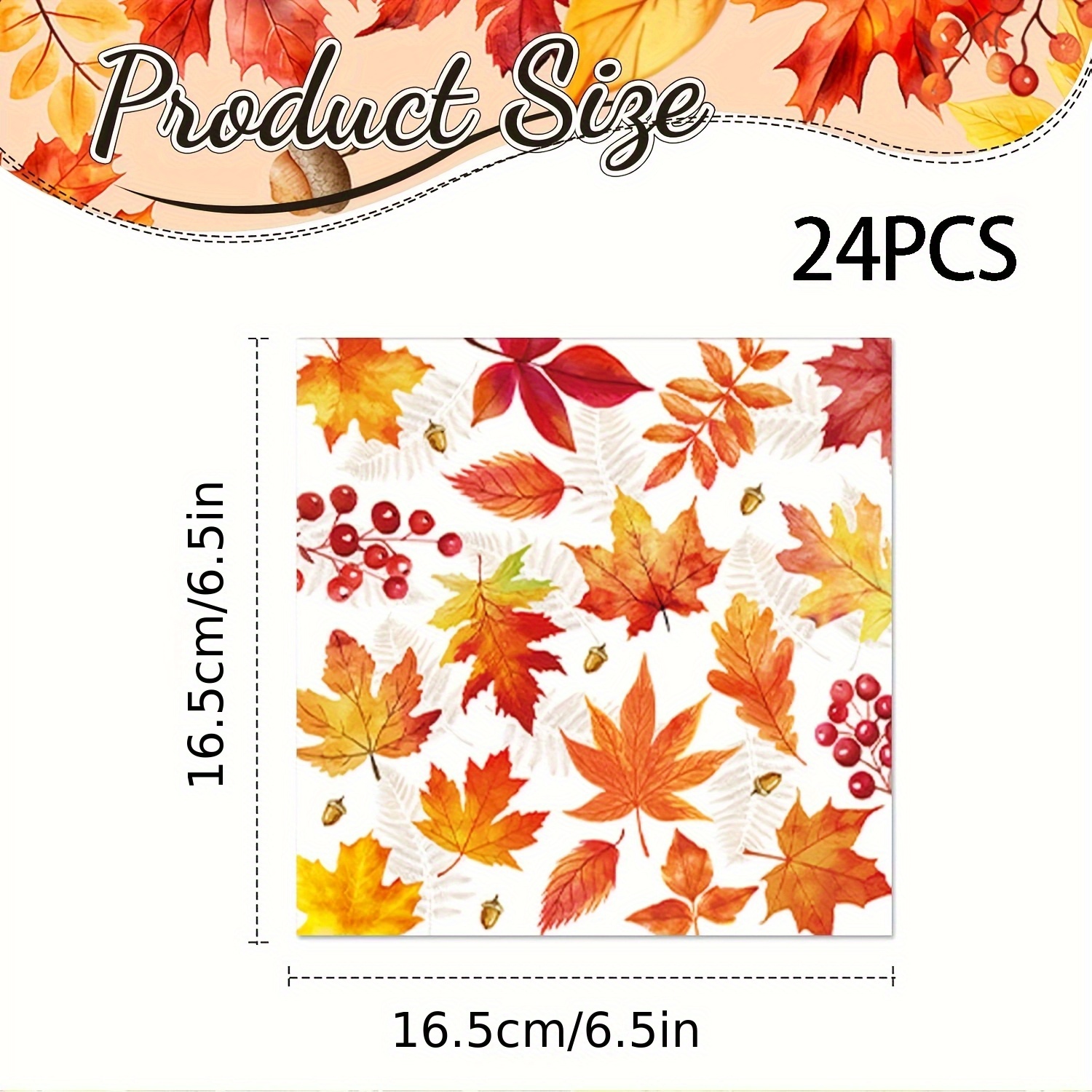 Image of 24pcs Autumn Maple Leaf Themed Napkins, Thanksgiving Party Napkins, Lunch Table Napkins, Autumn Holiday Dinner Napkins, Party Decoration Napkins